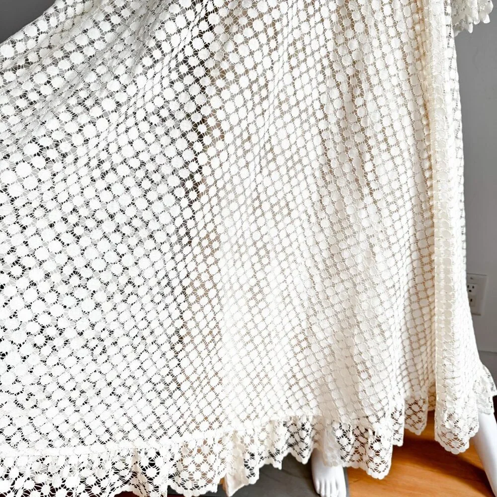 Vintage Jac An Ivory Crochet Long Sleeve A line Maxi Dress Wedding Boho S - Picture 7 of 11